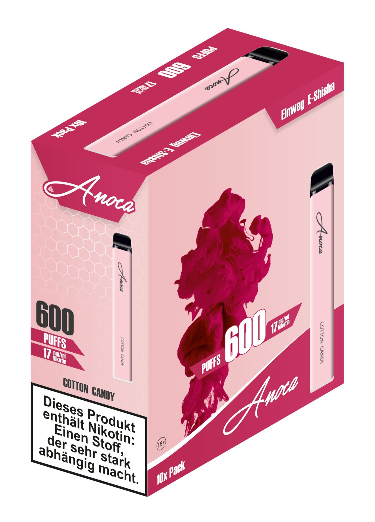 Anoca - Einweg E - Shisha 600 Puffs - Cotton Candy - 10er Pack - Anoca