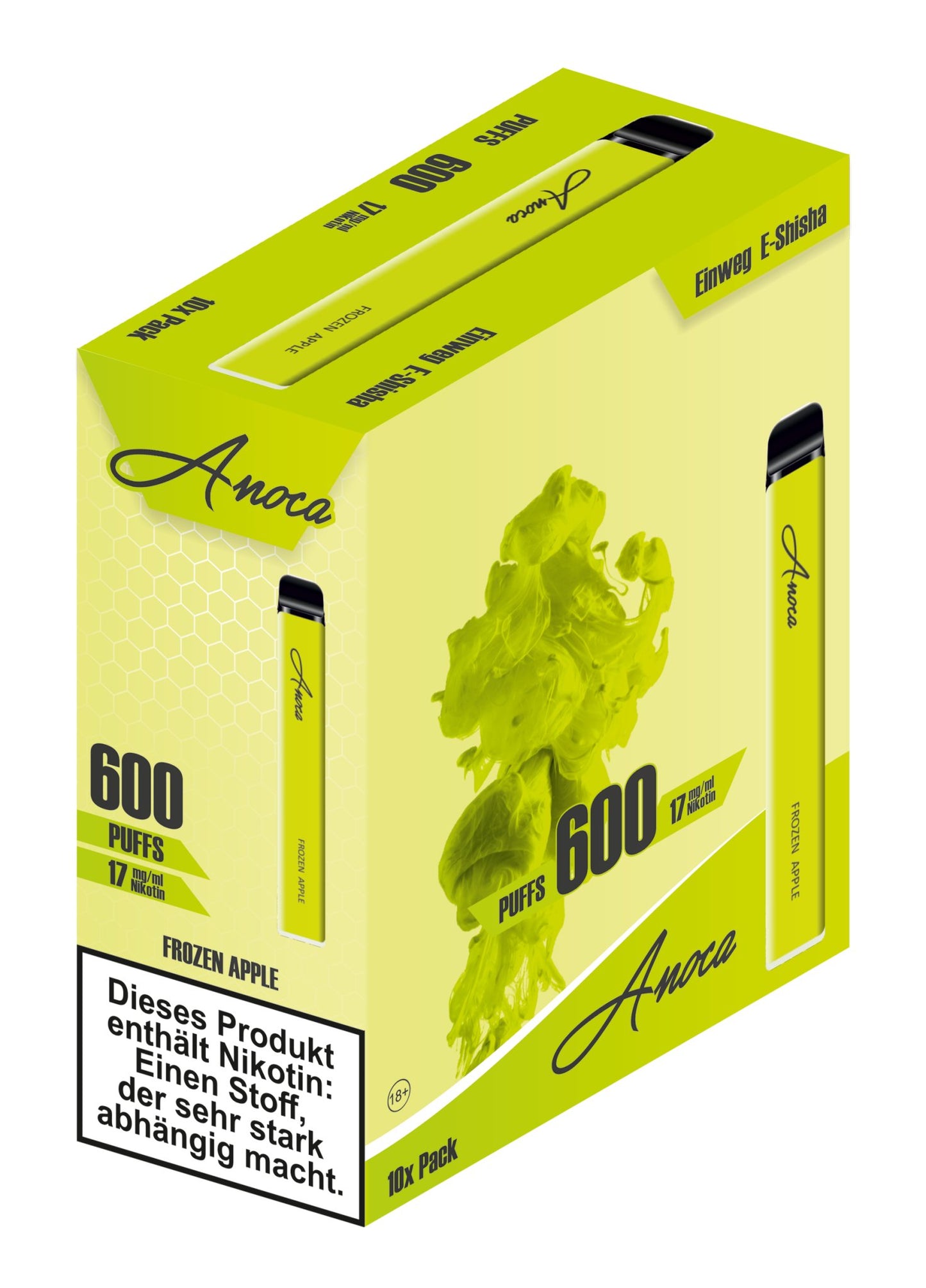 Anoca - Einweg E - Shisha 600 Puffs - Frozen Apple - 10er Pack - Anoca