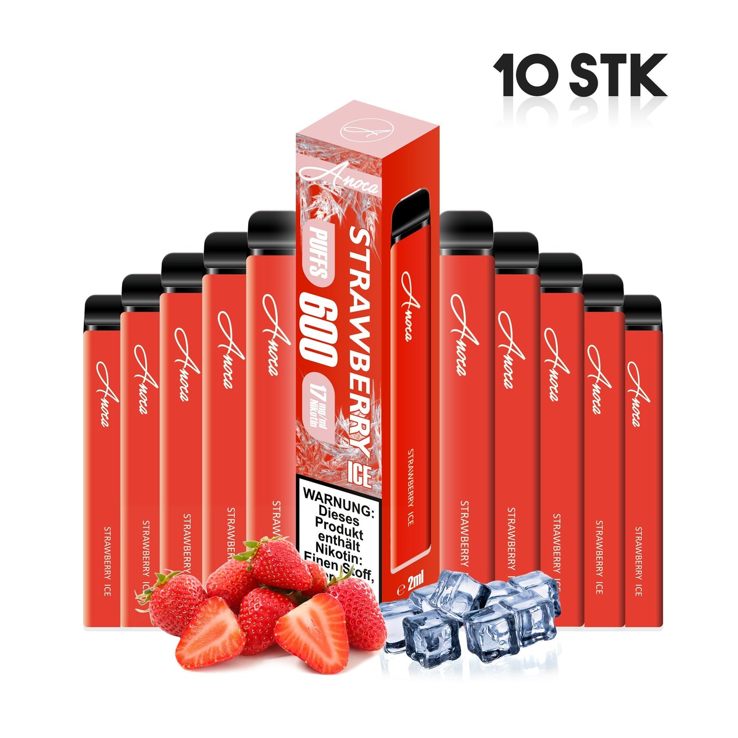 Anoca - Einweg E - Shisha 600 Puffs - Strawberry Ice - 10er Pack - Anoca