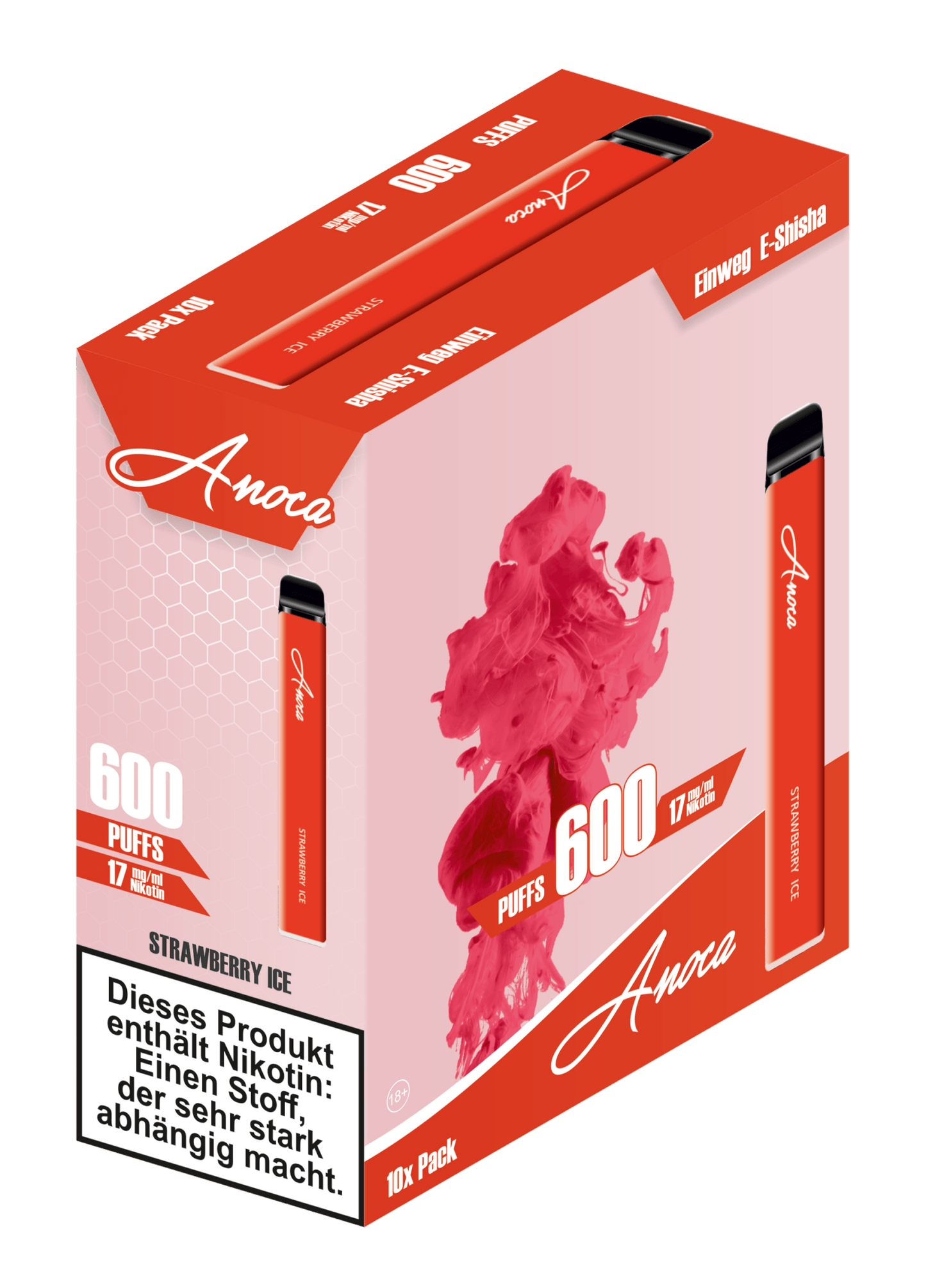 Anoca - Einweg E - Shisha 600 Puffs - Strawberry Ice - 10er Pack - Anoca