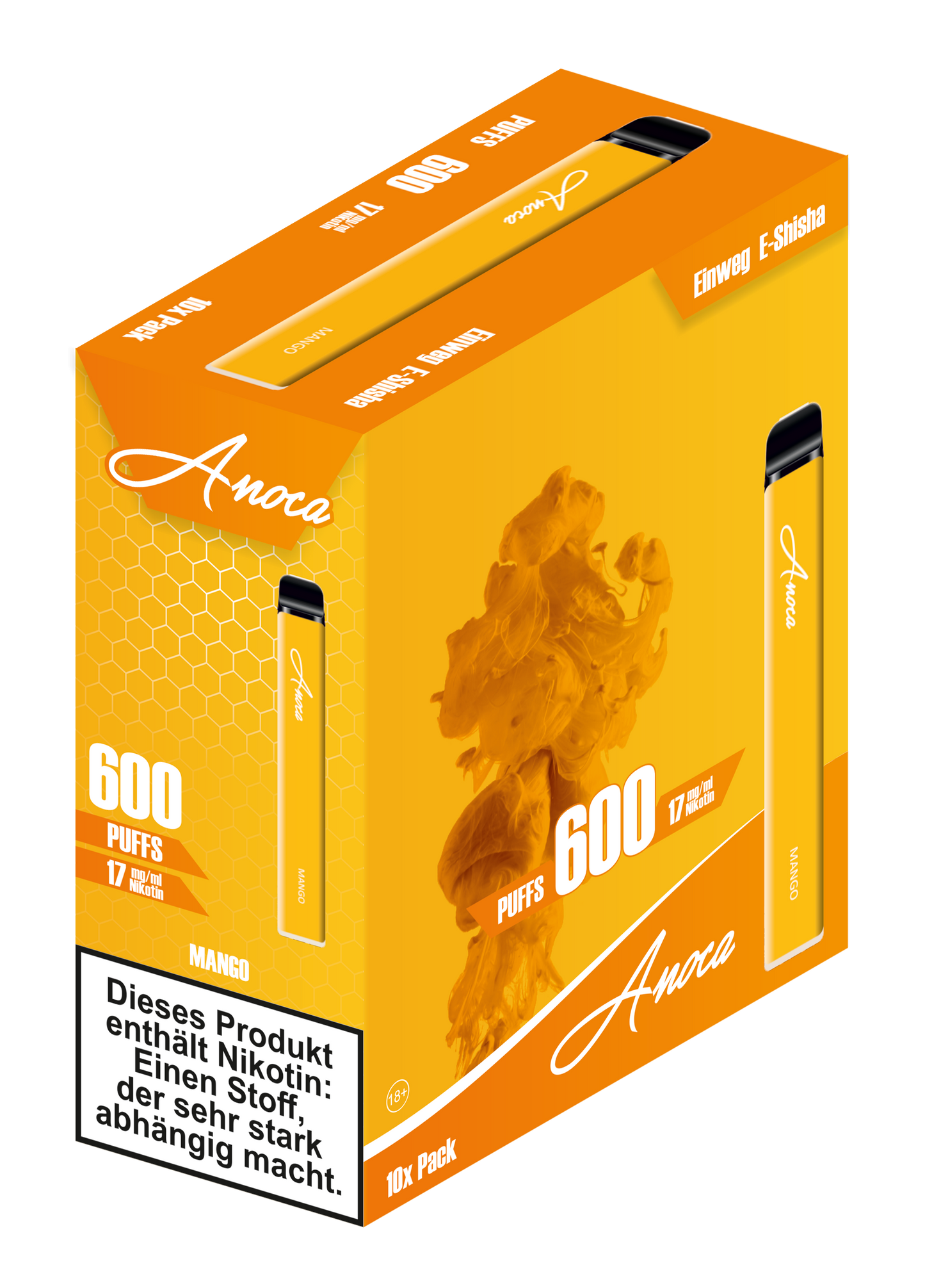 Anoca - Einweg E-Shisha 600 Puffs - Mango - 10er Pack