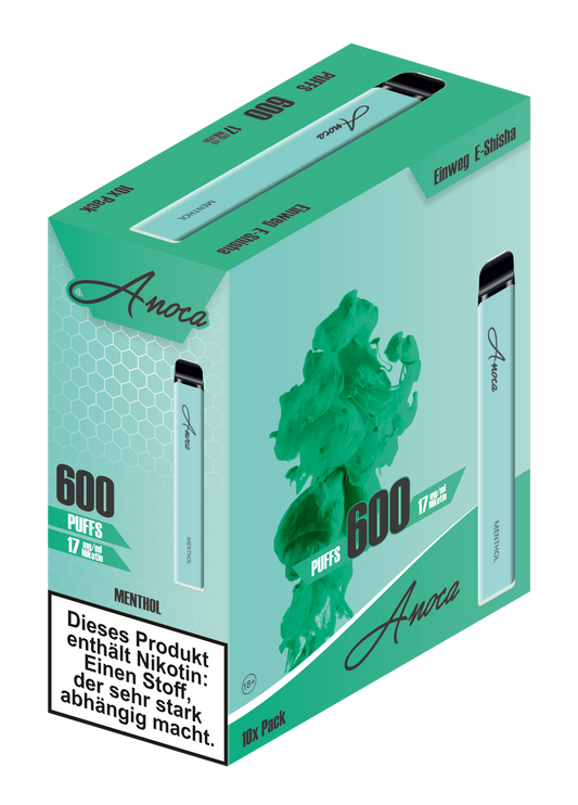 Anoca - Einweg E-Shisha 600 Puffs - Menthol - 10er Pack