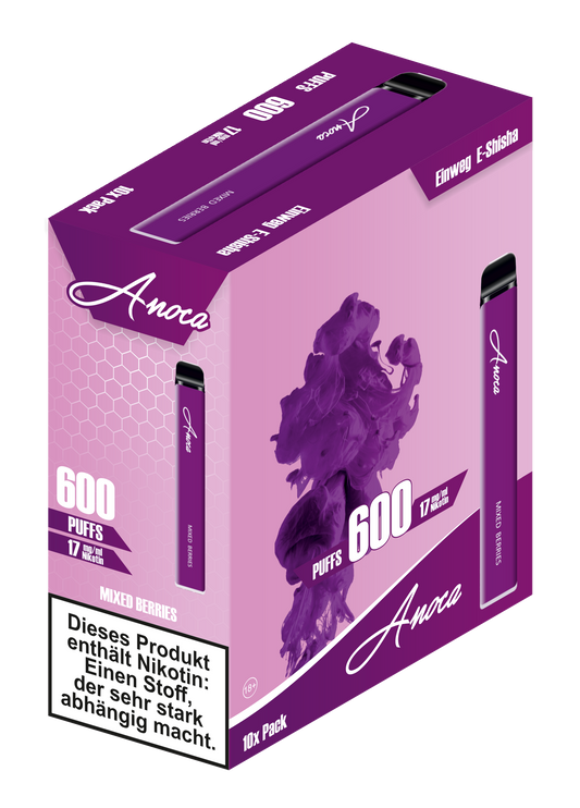 Anoca - Einweg E-Shisha 600 Puffs - Mixed Berries - 10er Pack
