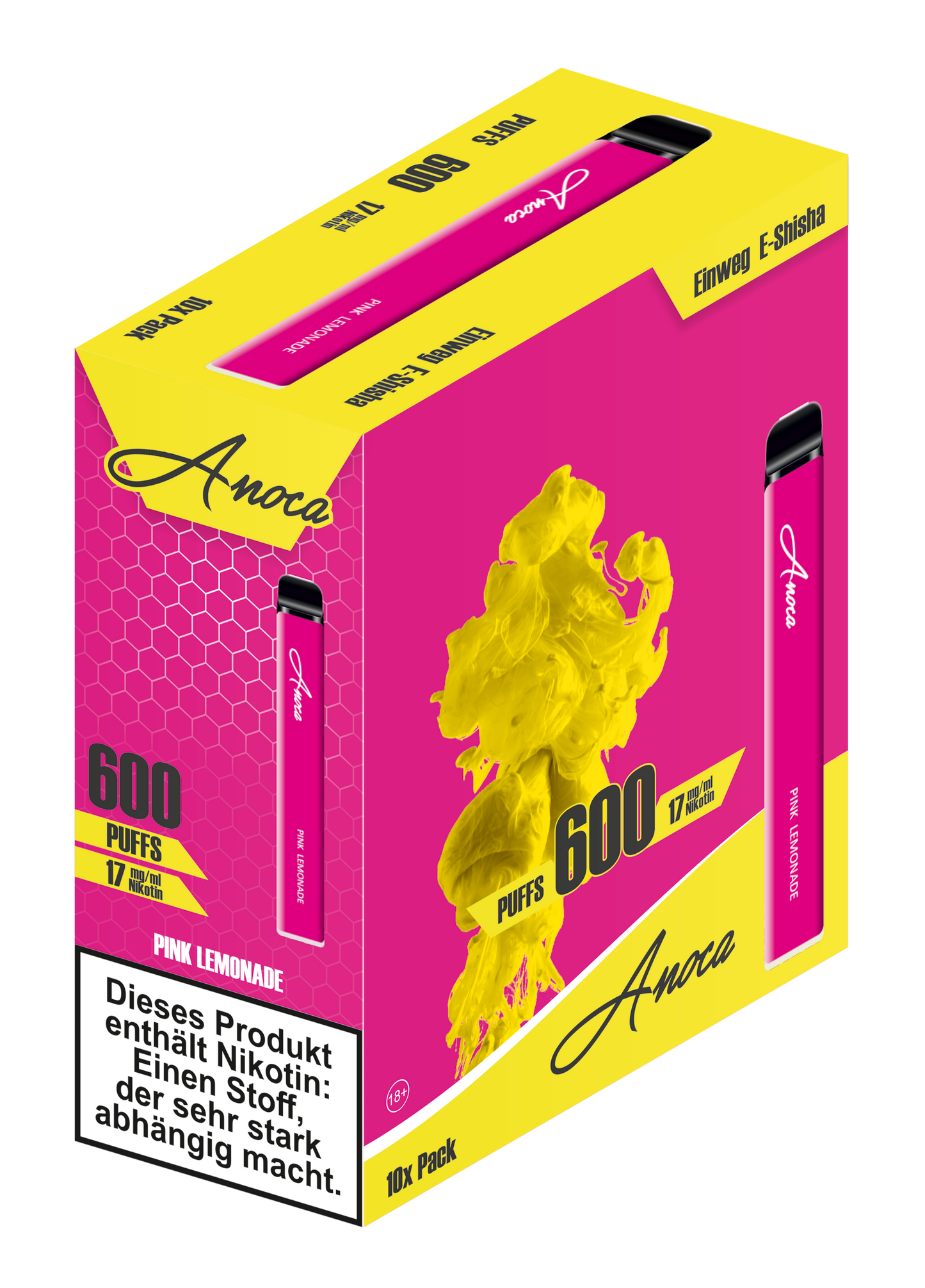 Anoca - Einweg E-Shisha 600 Puffs - Pink Lemonade - 10er Pack