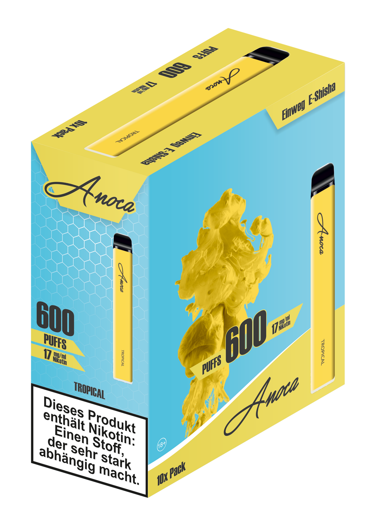Anoca - Einweg E-Shisha 600 Puffs - Tropical - 10er Pack
