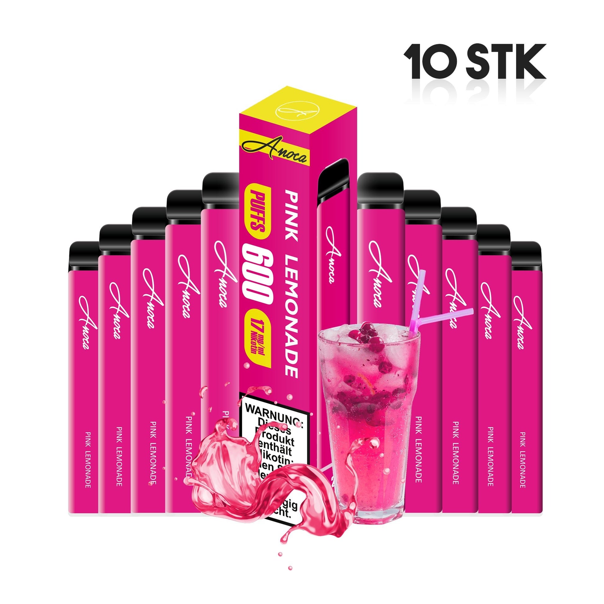 Anoca - Einweg E - Shisha 600 Puffs - Pink Lemonade - 10er Pack - Anoca