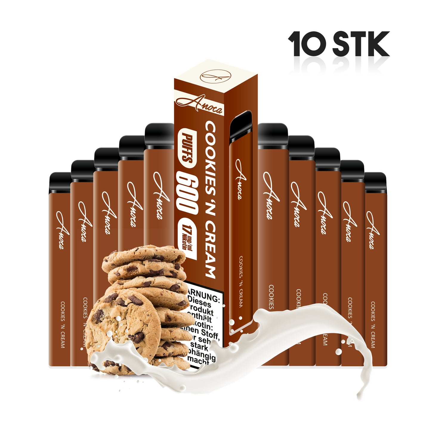 Anoca - Einweg E-Shisha 600 Puffs - Cookies 'n Cream - 10er Pack