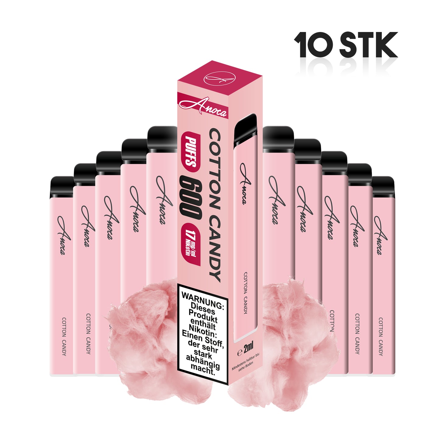Anoca - Einweg E-Shisha 600 Puffs - Cotton Candy - 10er Pack